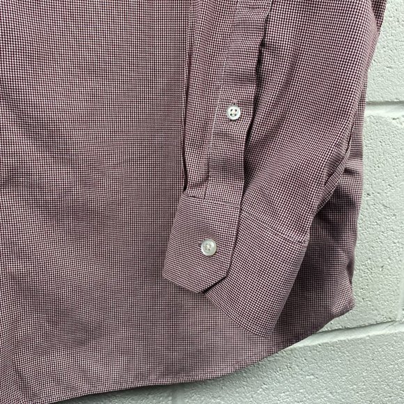 Banana Republic Dress Shirt Men L Tall Long Standard Fit Non Iron Burgundy Check - Picture 5 of 12
